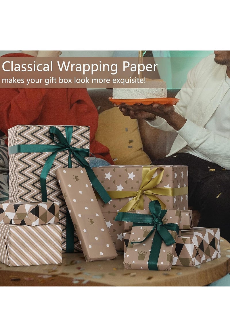 Zikra Gift Wrapping Paper Birthday with Pull Bow Ribbon Recyclable Kraft Double Sided Tape Sticker for Wedding DIY Craft Kraft - Image 5