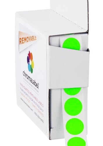 ChromaLabel Brand Fluorescent Green 1/2" Round Removable Stickers - 1000 Colored Dots for Arts & Crafts, Organization, Office, Retail, Classroom, Warehouse, Food Service, Medical - Made in USA - Image 1