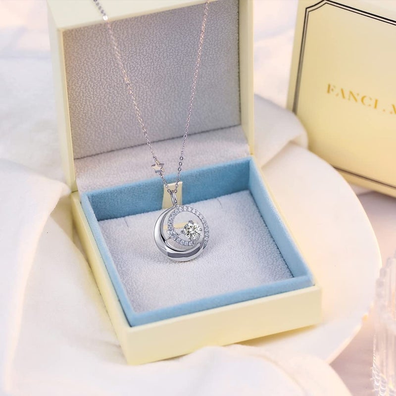 FANCIME April Birthstone Necklace for Women 925 Sterling Silver Moon Star Pendant Simulated Diamond Cubic Zirconia CZ Jewelry Anniversary Birthday Gifts for Mom Daughter, 16"+2" - Image 5