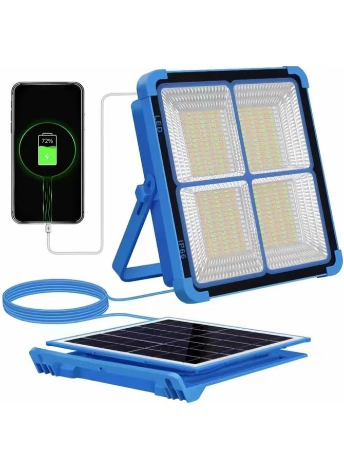 A waterproof, solar-powered outdoor light featuring multiple LEDs, suitable for gardens, walls, streets, and emergency situations. It can be charged via USB and also functions as a power bank. The solar panel can be mounted directly onto the light unit or detached. Storage capacity can be increased by expanding the number of batteries from three to six when needed. - Image 1