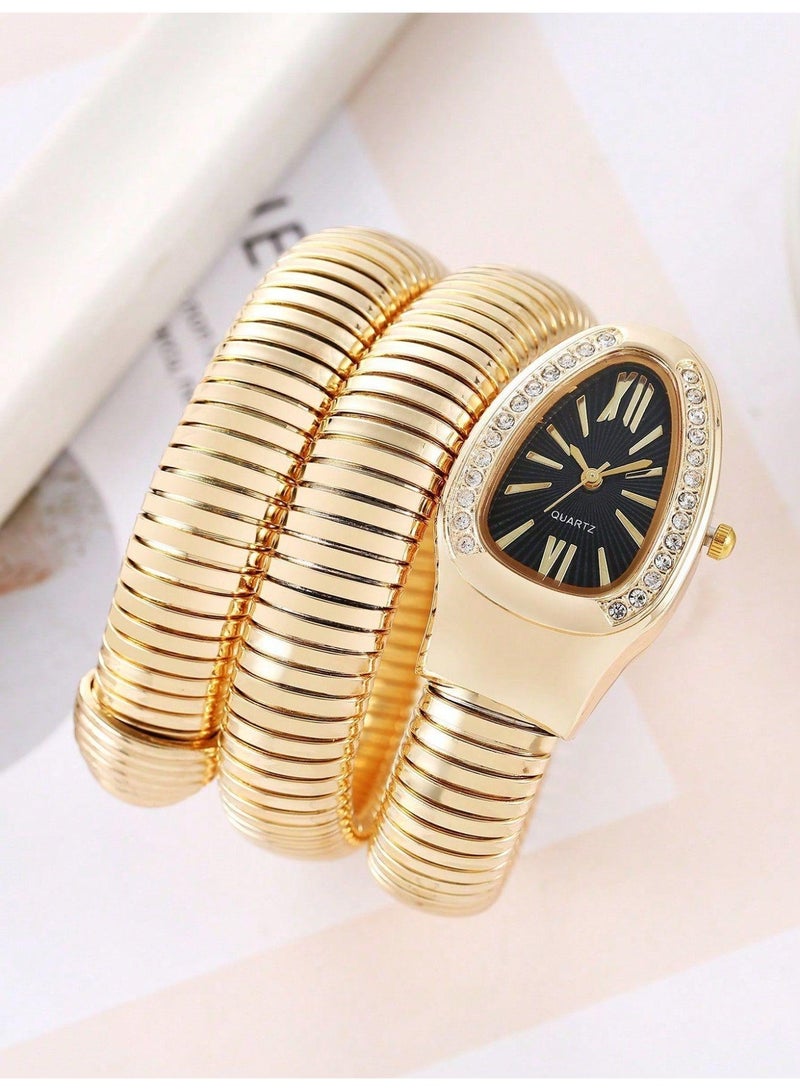الفاخرة الذهب ثعبان الساعات النساء الموضة الماس الكوارتز ساعة المعصم سيدة هدية ساخنة - Image 2