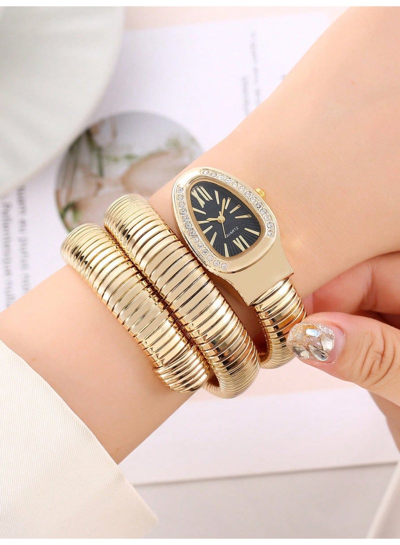 الفاخرة الذهب ثعبان الساعات النساء الموضة الماس الكوارتز ساعة المعصم سيدة هدية ساخنة - Image 1