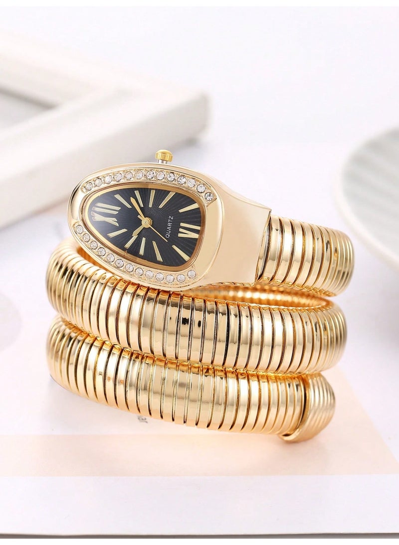 الفاخرة الذهب ثعبان الساعات النساء الموضة الماس الكوارتز ساعة المعصم سيدة هدية ساخنة - Image 5