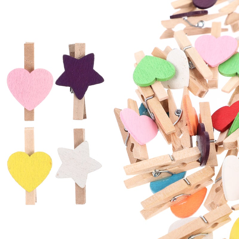 200 pcs Natural Small Clips Photo Heart Small Colorful Clothespins - Image 1