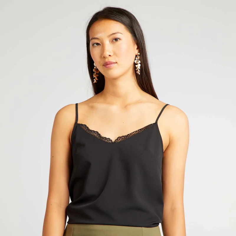Kiabi Vest Top With Lace Detailing Black