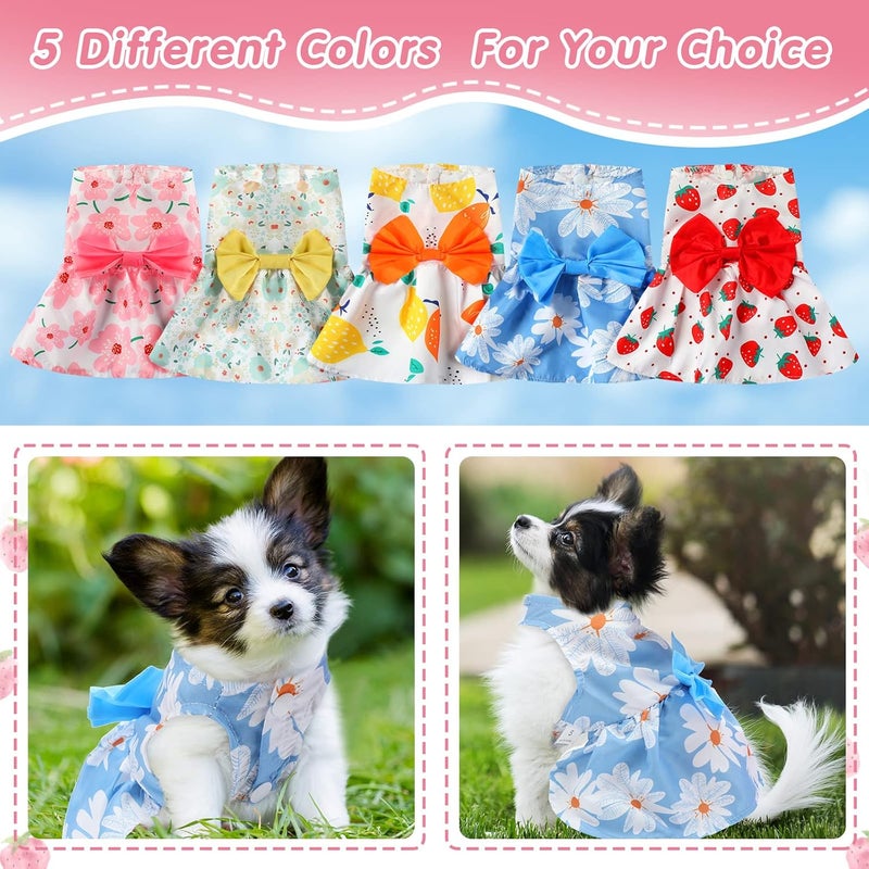 Saintrygo 5 Pieces Dog Clothes Girl Dog Dresses Floral Puppy Dresses Pet Cat Princess Bowknot Clothes Cute Puppy Summer Outfits for Yorkie Female Cat Pets, 5 Styles(Cute Style,Small) - Image 4