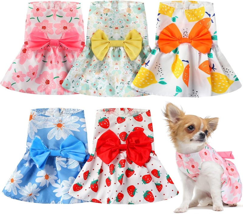 Saintrygo 5 Pieces Dog Clothes Girl Dog Dresses Floral Puppy Dresses Pet Cat Princess Bowknot Clothes Cute Puppy Summer Outfits for Yorkie Female Cat Pets, 5 Styles(Cute Style,Small) - Image 1