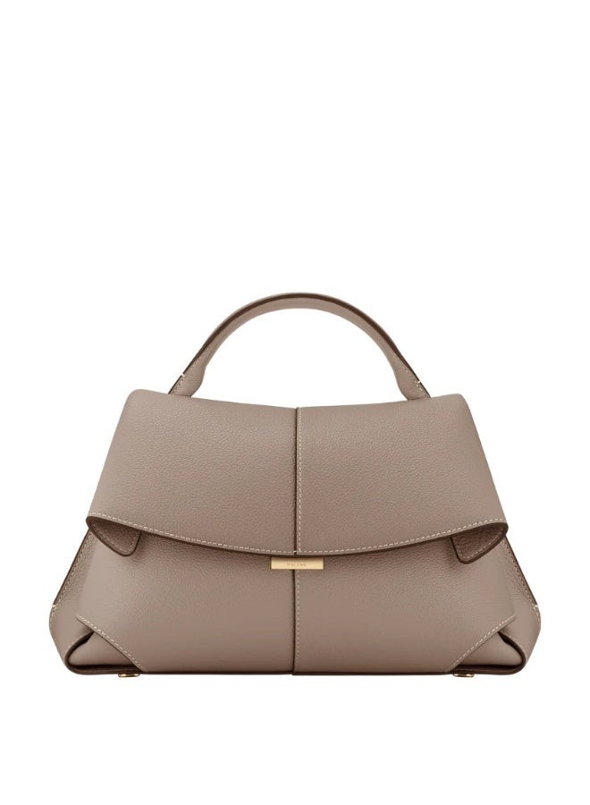 POLENE Polène Smile Vintage Leather Pleated Handbag / Shoulder Crossbody Camera Bag - Grey - Image 1