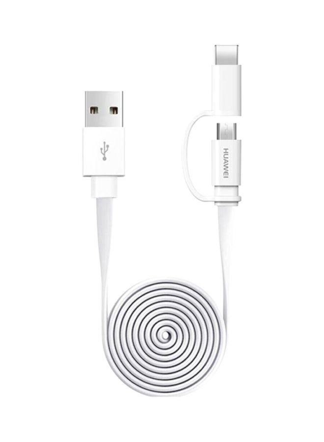 HUAWEI 2 in 1 Micro USB and Type C Cable White/Silver - Image 1