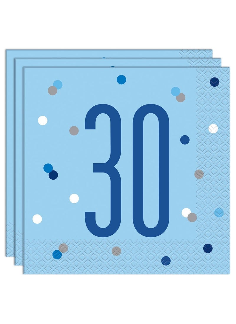 Unique 30-Years Birthday Anniversary Napkins Blue Paper 33cm 16-Pack