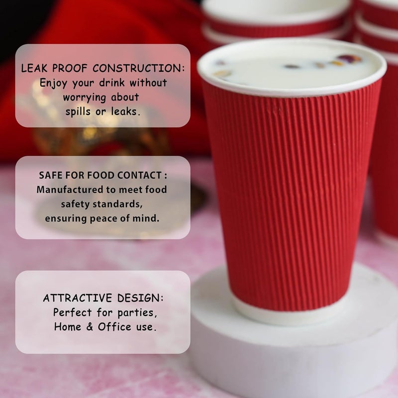 PARICOTTDisposable Ripple Paper Cup for Hot CoffeeDrinks for Party 330 ml Maroon Pack of 50pcs - Image 4