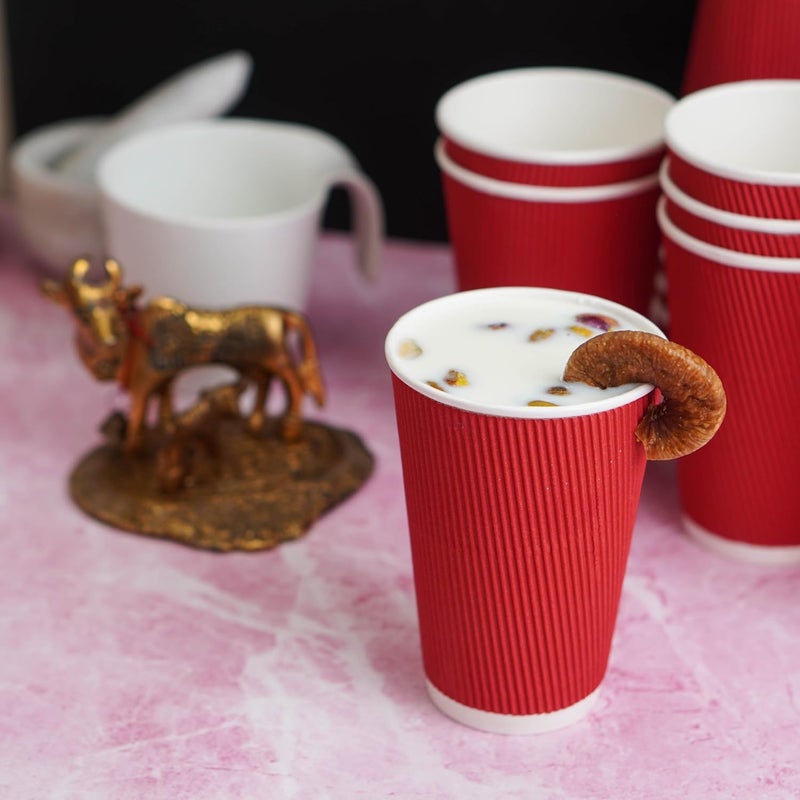 PARICOTTDisposable Ripple Paper Cup for Hot CoffeeDrinks for Party 330 ml Maroon Pack of 50pcs - Image 5