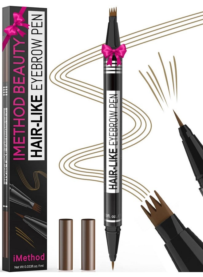 iMethod Microblading Eyebrow Pen - Eyebrow Pencil Magical 2-in-1 Dual-Ended Eye Brow Pencils for Women with 4-Fork-Tip & Precise Brush-Tip Create Natural Hair-Like Brows, Last All-Day, Light Brown - Image 1