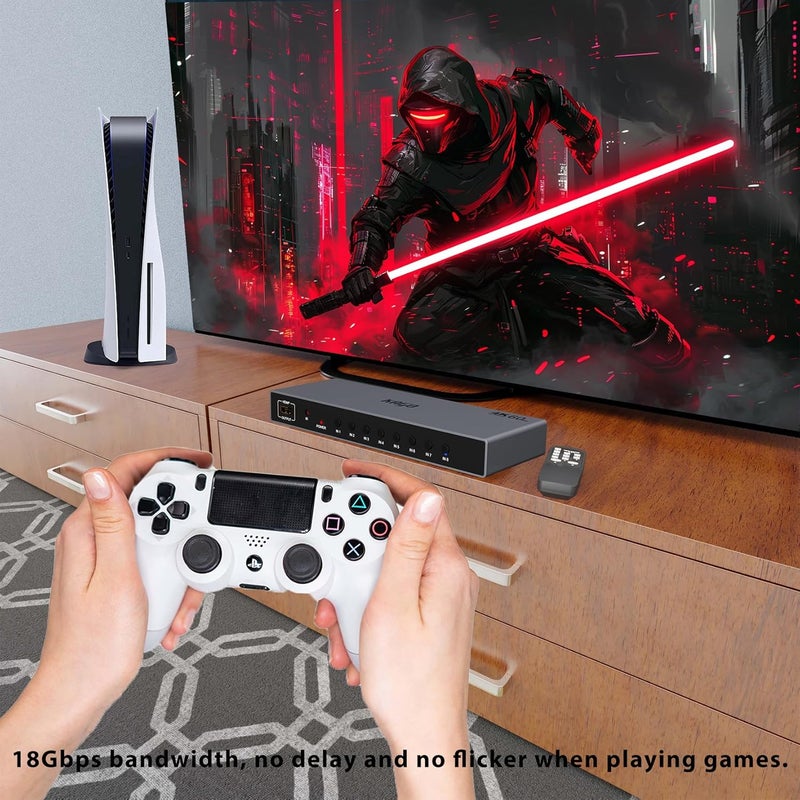 KAGO HDMI Switch 8 in 1 Out 4K@60Hz,8 Ports HDMI Splitter with Remote,HDMI Selector Switcher Box Hub HDR HDCP 3D, Aluminum Premium Quality, Compatible with PS5/4 Xbox Roku Fire Stick Apple TV - Image 4