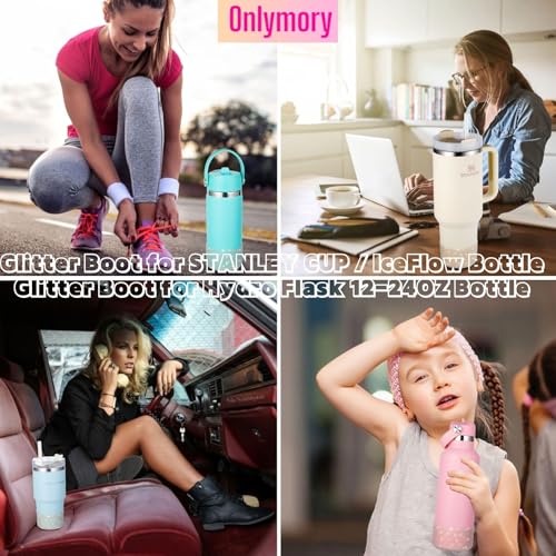 Onlymory Silicone Boot for 30 40 OZ Stanley Cup Accessories, Glitter Boots for Stanley 20OZ 30OZ Tumbler Ice-Flow 16OZ Bottle, Anti-Slip Bling Protector Bottom Cover Sleeve, Ash Gray Sparkle Gold - Image 5