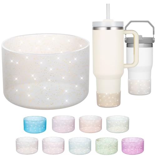 Onlymory Silicone Boot for 30 40 OZ Stanley Cup Accessories, Glitter Boots for Stanley 20OZ 30OZ Tumbler Ice-Flow 16OZ Bottle, Anti-Slip Bling Protector Bottom Cover Sleeve, Ash Gray Sparkle Gold - Image 1
