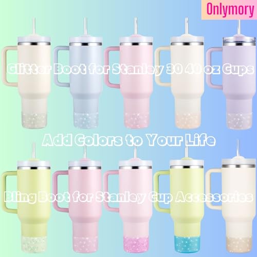 Onlymory Silicone Boot for 30 40 OZ Stanley Cup Accessories, Glitter Boots for Stanley 20OZ 30OZ Tumbler Ice-Flow 16OZ Bottle, Anti-Slip Bling Protector Bottom Cover Sleeve, Ash Gray Sparkle Gold - Image 3
