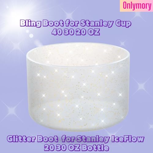 Onlymory Silicone Boot for 30 40 OZ Stanley Cup Accessories, Glitter Boots for Stanley 20OZ 30OZ Tumbler Ice-Flow 16OZ Bottle, Anti-Slip Bling Protector Bottom Cover Sleeve, Ash Gray Sparkle Gold - Image 4