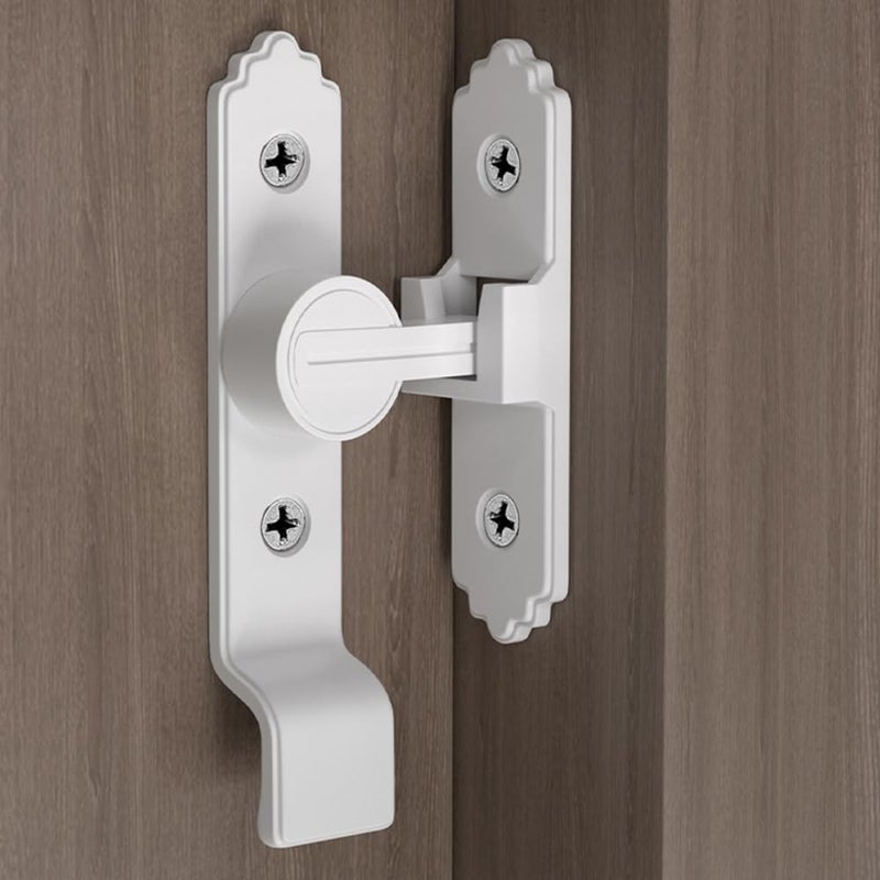 Iniret 90 Degree White Barn Door Lock, Flip Gate Latch With Handle, Heavy Sliding Door Latches, Door Security Sliding Latch Lock For Cabinets, Bathroom, Garden, Window, Garage - Image 1
