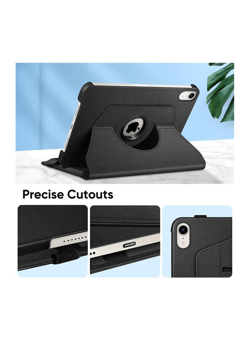 حافظة حماية دوارة لجهاز iPad Mini 6 6، حامل دوار 360 درجة، غطاء قابل للطي لعرض متعدد الزوايا لحافظة دوارة 360 درجة لجهاز iPad Mini الجيل السادس 8.3 بوصة أسود - Image 3
