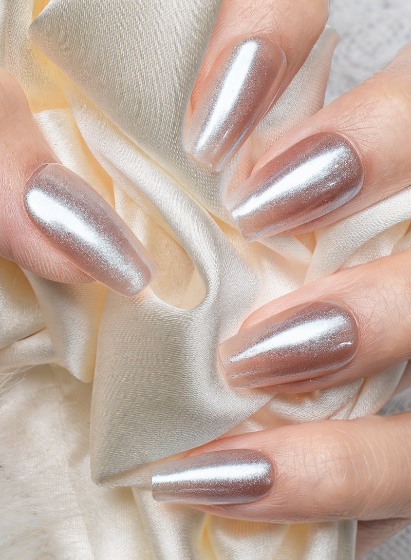 Nailosophy Handmade Gel Press-on Nails Velvet Rose Nude Cat-Eye | Coffin Shape - Image 1