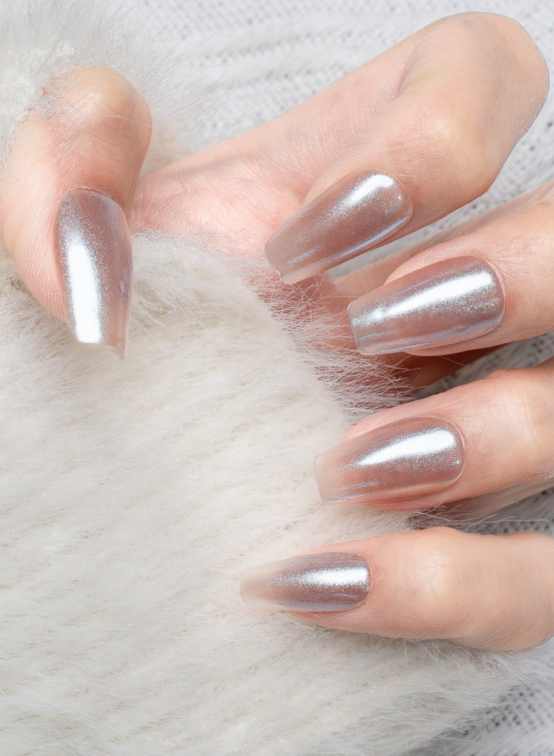 Nailosophy Handmade Gel Press-on Nails Velvet Rose Nude Cat-Eye | Coffin Shape - Image 2