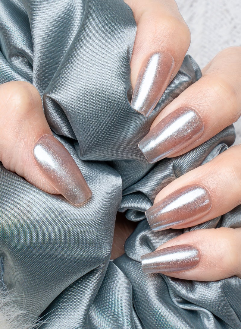 Nailosophy Handmade Gel Press-on Nails Velvet Rose Nude Cat-Eye | Coffin Shape - Image 4