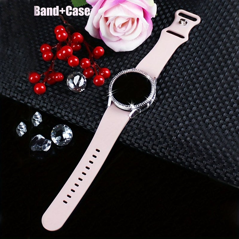 حزام فراشة ذهبي وردي مع علبة مرصعة بالألماس لمجموعة ساعة Galaxy Watch4 و5 مقاس 40 مم - Image 4