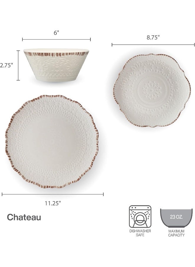 Pfaltzgraff Chateau 12 Piece Outdoor Melamine Dinnerware Set Service for 4 White - Image 2