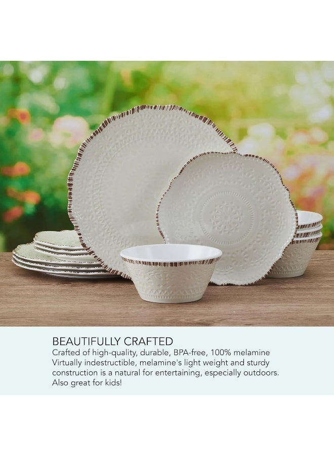 Pfaltzgraff Chateau 12 Piece Outdoor Melamine Dinnerware Set Service for 4 White - Image 4