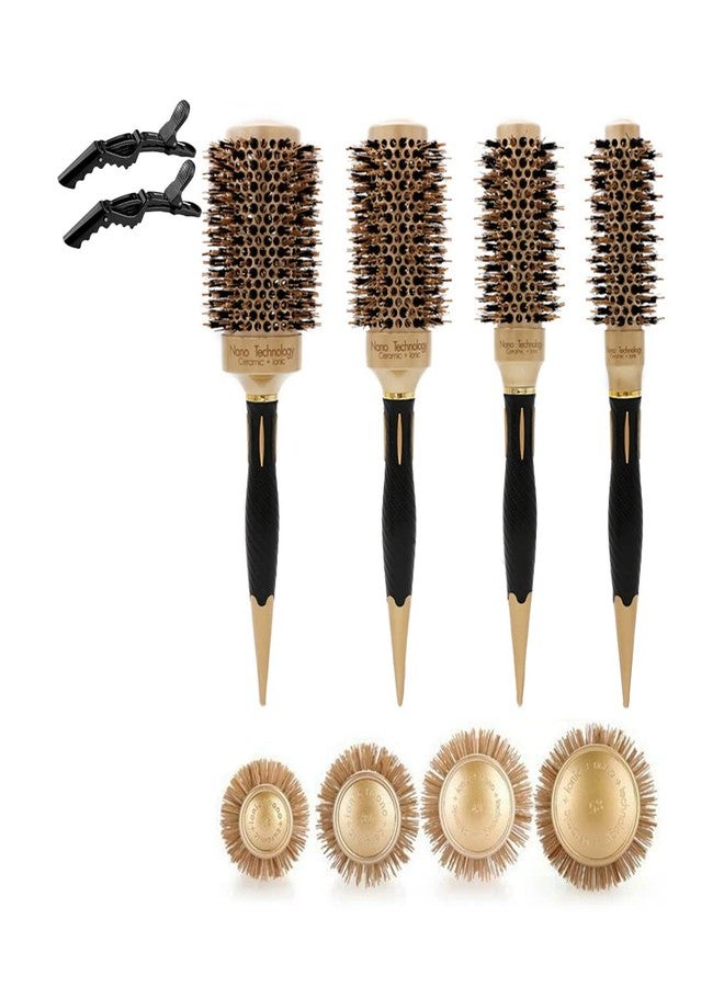 BeiHCain Round Brush Set for Blow Drying, Professional Women's Hair Styling Brushes - Thermal Durable Aluminum Barrel Round Curling Brushes with Boar Bristles, 4 Count - Image 1
