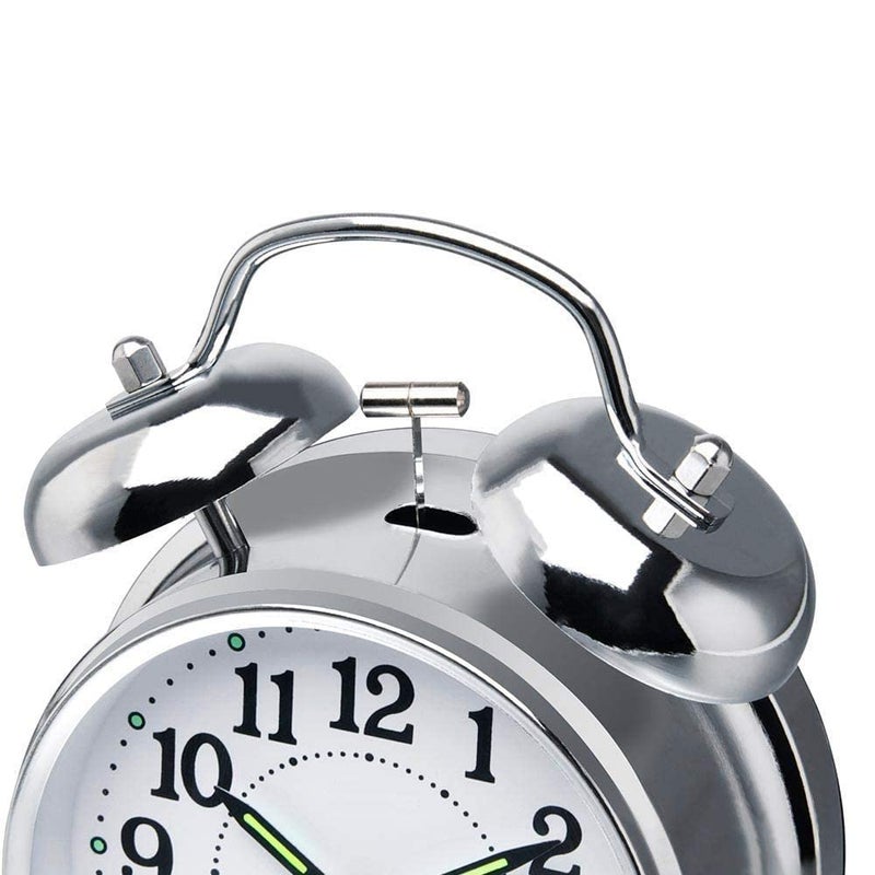HETZON SALES Table Alarm Clock Vintage Look Twin Bell with Night LED Display and Loud Sound Alarm Voice Clocks for Student Kids Bedroom Silver - Image 3