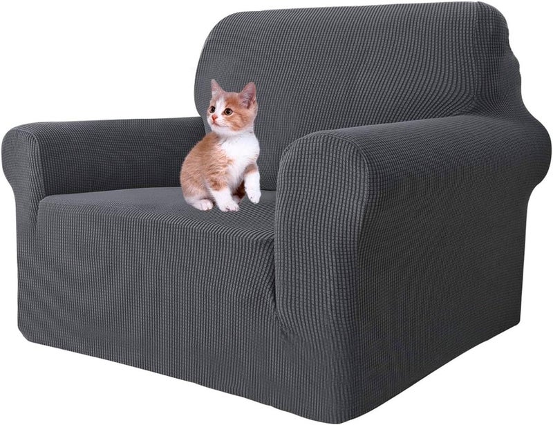 MAXIJIN Super Stretch Chair Covers for Living Room, 1 Piece with Armrests Jacquard Chair Protector Dogs Pet Friendly Armchair Cover (1 Seater, Dark Grey) - Image 1