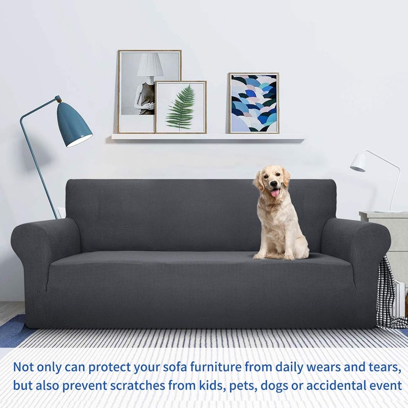 MAXIJIN Super Stretch Chair Covers for Living Room, 1 Piece with Armrests Jacquard Chair Protector Dogs Pet Friendly Armchair Cover (1 Seater, Dark Grey) - Image 2