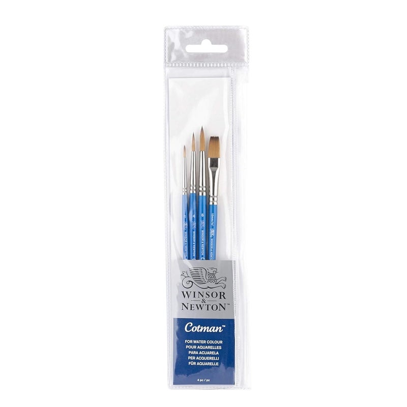 Winsor Newton Winsor & Newton Cotman Short Handle Brushes, Set of 4, (Round 1, 4, & 6, One Stroke 3/8") - Image 1