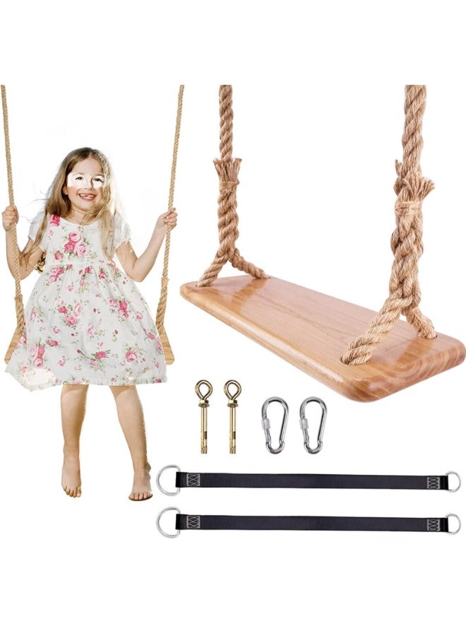 Load Capacity Wooden Swing for Adults & Kids, Adjustable Height,Waterproofing Hanging Swing Seat for Indoor, Outdoor, Backyard, Garden,Playground  - Image 1