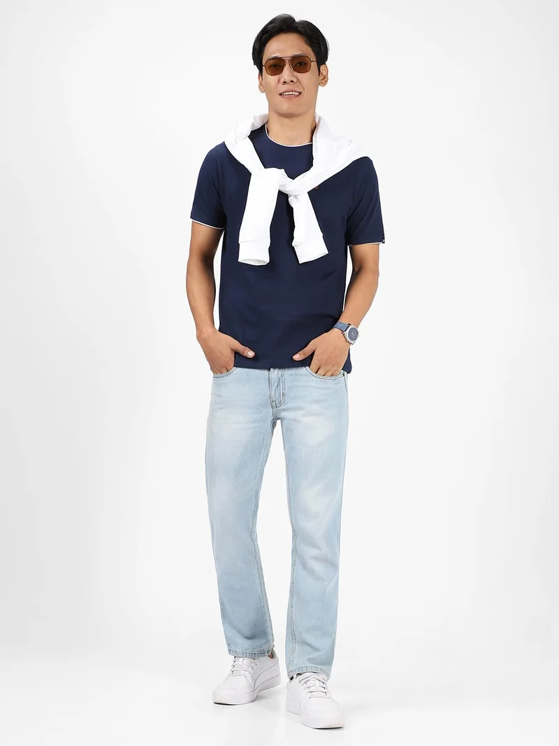 Urbano Fashion  Urbano Fashion Men's Solid Navy Blue Round Neck Half Sleeve Slim Fit Cotton T-Shirt  | Best Price UAE