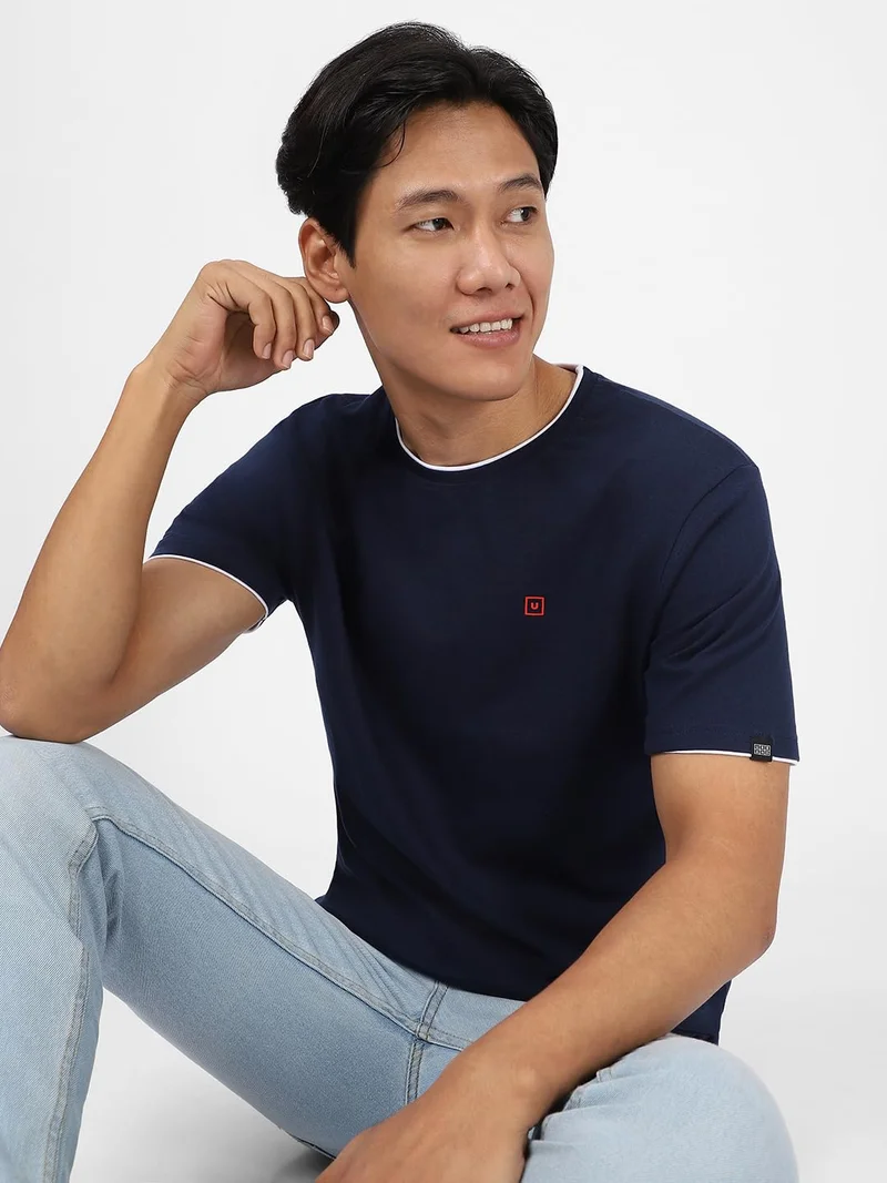 أوربانو فاشن Urbano Fashion Men's Solid Navy Blue Round Neck Half Sleeve Slim Fit Cotton T-Shirt
