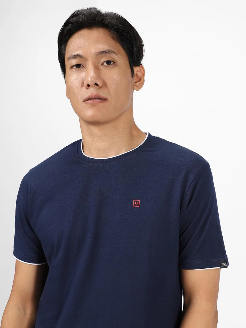 Urbano Fashion  Urbano Fashion Men's Solid Navy Blue Round Neck Half Sleeve Slim Fit Cotton T-Shirt  | Best Price UAE