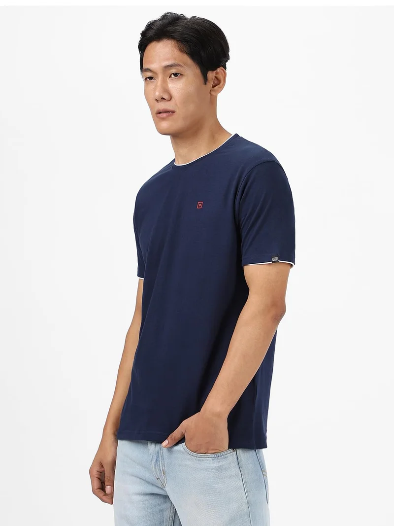 Urbano Fashion Men's Solid Navy Blue Round Neck Half Sleeve Slim Fit Cotton T-Shirt