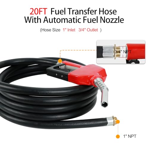 SUPERFASTRACING 1'' x 20' Fuel Transfer Hose with Auto Fuel Nozzle 3/4" Inlet & 13/16" Outlet Fluid Oil Pump Tank Tube - Image 5