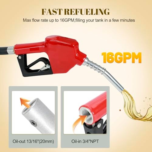 SUPERFASTRACING 1'' x 20' Fuel Transfer Hose with Auto Fuel Nozzle 3/4" Inlet & 13/16" Outlet Fluid Oil Pump Tank Tube - Image 3