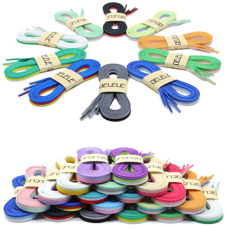 DELELE Colored Striped Flat Shoelaces: Sneakers Replacement Shoe Laces 39 inch 2 Pair White green purple - Image 5