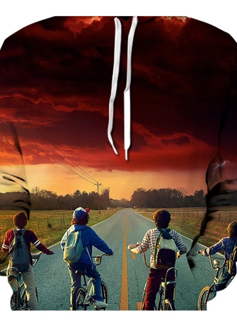 سويت شيرت فضفاض بغطاء رأس وطبعة رقمية ثلاثية الأبعاد من Stranger Things - Image 3