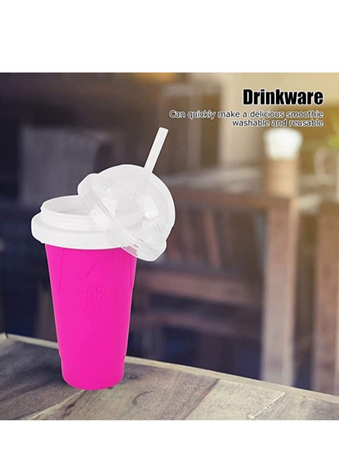 ELTRAZONE Squeeze Cup, Slushy Maker Cup with Straw, Frozen Magic Squeeze Cup Cooling Maker Pinch Ice Cup - Freeze Mug Milkshake Maker, Portable Double Layer Silica Cup Maker Smoothie Ice Cups (Pink) - Image 2