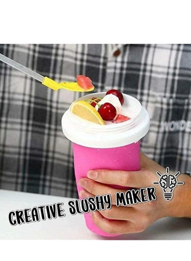 ELTRAZONE Squeeze Cup, Slushy Maker Cup with Straw, Frozen Magic Squeeze Cup Cooling Maker Pinch Ice Cup - Freeze Mug Milkshake Maker, Portable Double Layer Silica Cup Maker Smoothie Ice Cups (Pink) - Image 5