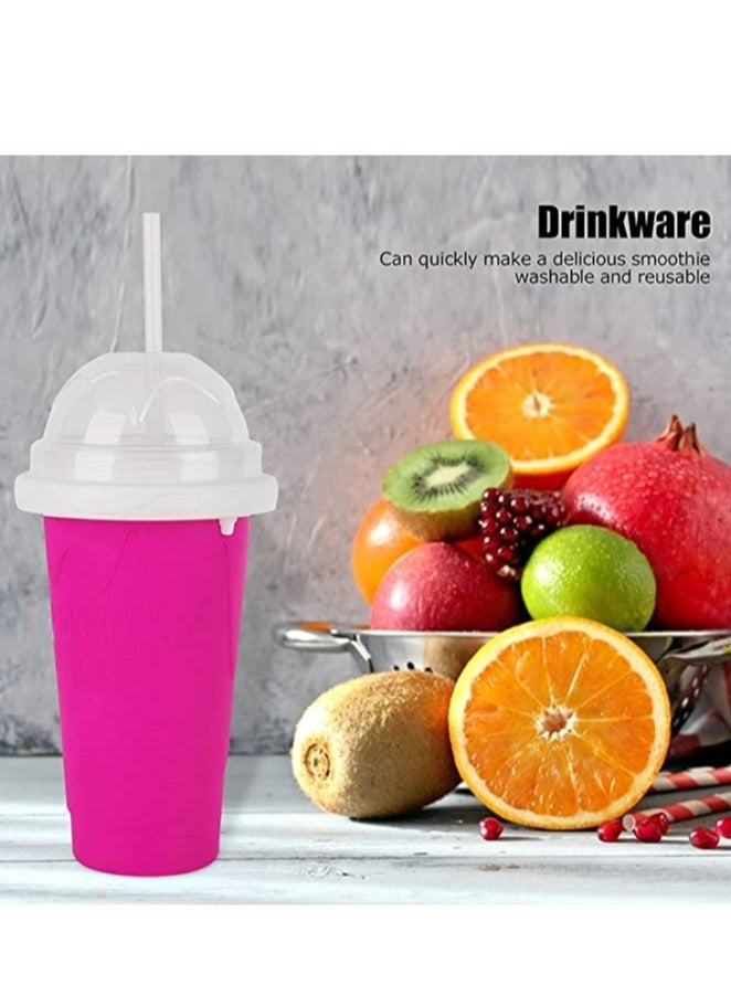 ELTRAZONE Squeeze Cup, Slushy Maker Cup with Straw, Frozen Magic Squeeze Cup Cooling Maker Pinch Ice Cup - Freeze Mug Milkshake Maker, Portable Double Layer Silica Cup Maker Smoothie Ice Cups (Pink) - Image 3