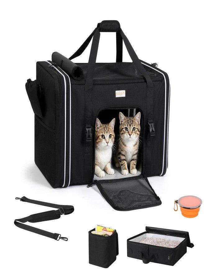 pidipiti 24 x 17 x17 Extra-Large Soft-Sided pet Carrier for 2 Cats / 1 Large cat, car Travel Kennel for Medium Dog,Long Distance Road Trip Transport cage with Litter Box. - Image 1