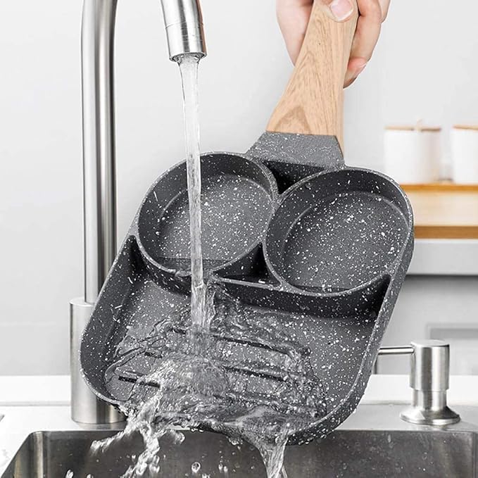 iSTORE Non Stick Egg Frying pan with Blocks Aluminium Fry pan for Cooking with Wooden Handle Egg Omelette pan Round with Detachable Handle [ Pack of 1] - Image 5