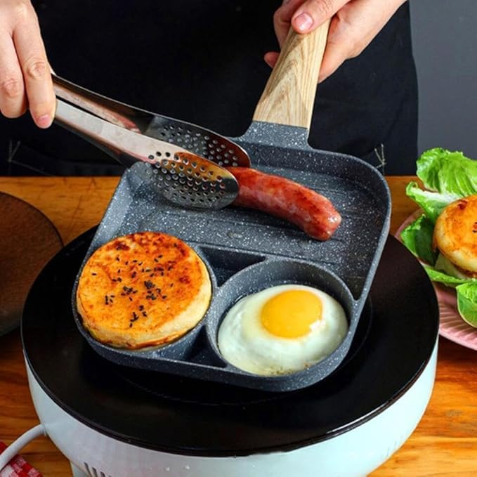 iSTORE Non Stick Egg Frying pan with Blocks Aluminium Fry pan for Cooking with Wooden Handle Egg Omelette pan Round with Detachable Handle [ Pack of 1] - Image 2